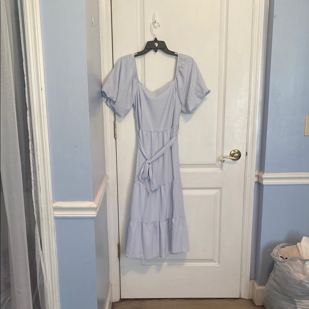 She + Sky Blue Ruffled Wrap Midi Dress